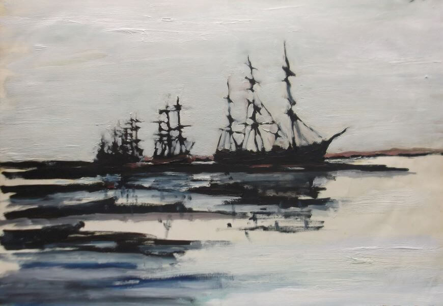 Finalist in 2015 ANL Maritime Art Prize, Sailing Vessels Moored in Newcastle late 1800's painted by Philip David
