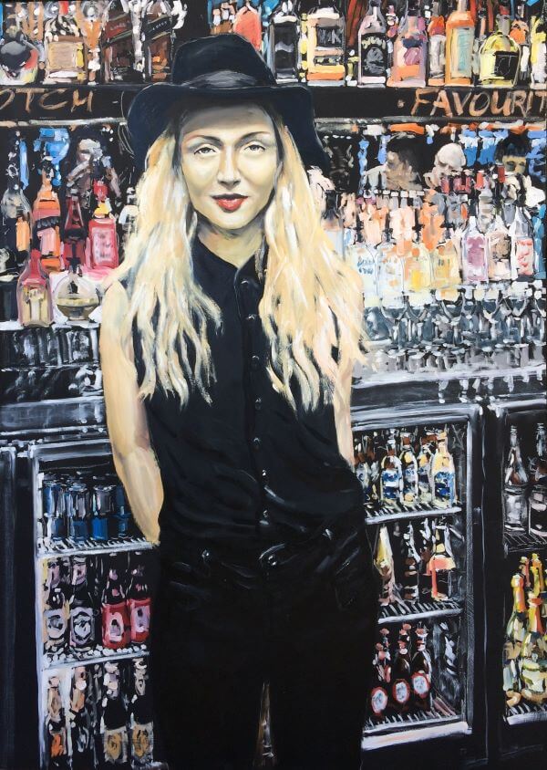 Finalist in 2017 Kennedy Beauty Prize, A Girl at the Bar, Homage to Manet painted by Philip David