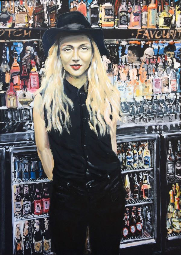 Portrait of a girl at the bar painted by Philip David