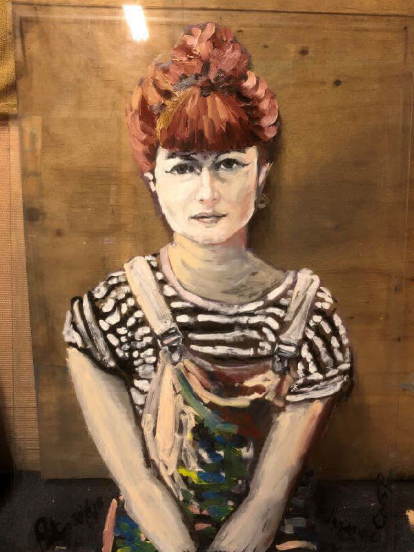 Portrait on Perspex of Jasmine Crisp, Artist, painted by Philip David